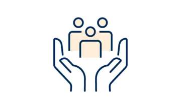Två kupade händer och symbol för flera personer i mitten, illustration
